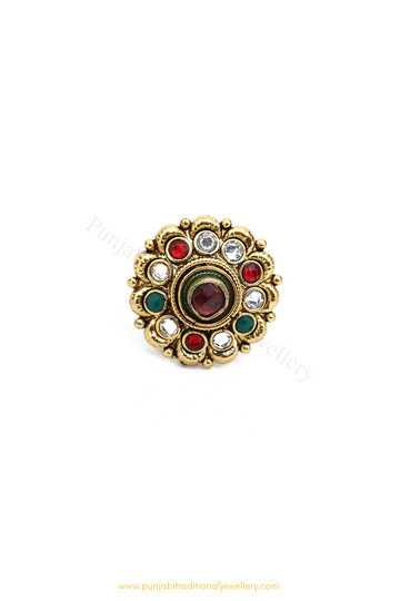 Antique Gold Finished Rubby Emerald Ring By PTJ
